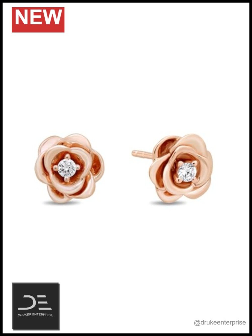14K Rose Gold Over Sterling Silver Diamond Belle Rose Stud Earrings